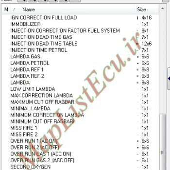 مپ لیست وینولز Bifuel XU7 CBR PTP E4(YG20240246-B) پژو 405